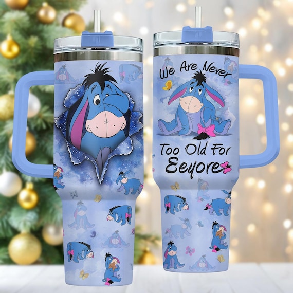 Eeyore 40oz Tumbler, Stainless Tumbler With Handle, Cute Coffee Cup Gift For Her, Disney Drinkware For Travel, Christmas Gift