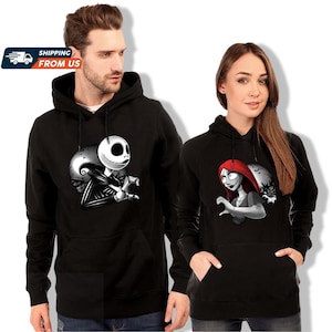 Jack And Sally Couple Hoodie, Jack Skellington Halloween Couples Shirt, Disney His And Hers Sweatshirts, Happy Valentines Day Shirts