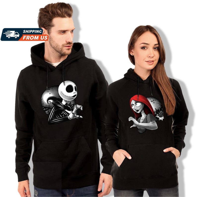 Jack And Sally Couple Hoodie, Jack Skellington Halloween Couples Shirt, Disney His And Hers Sweatshirts, Happy Valentines Day Shirts