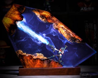 Fräulein Fortune Harzlampe, League of Legends Epoxy Holz LED Nachtlicht, LOL Gamer Raumdekor, Spiel Fan Geschenk für Ihn, Gaming Dekor