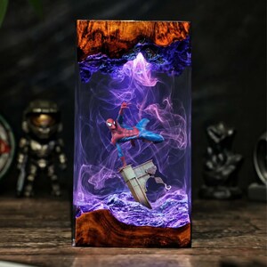Resin Spider Man Lamp, LED Night Light, Superhero Figurine, Custom Handcrafted Decor, Blue Light Effect, Unique Gift for Marvel Fans