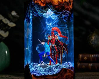 Solo Leveling Harzlampe, Sung Jin Woo inspiriert Epoxy Diorama Nachtlicht, Anime Webtoon Figur, Gaming Dekor, Shadow Warrios