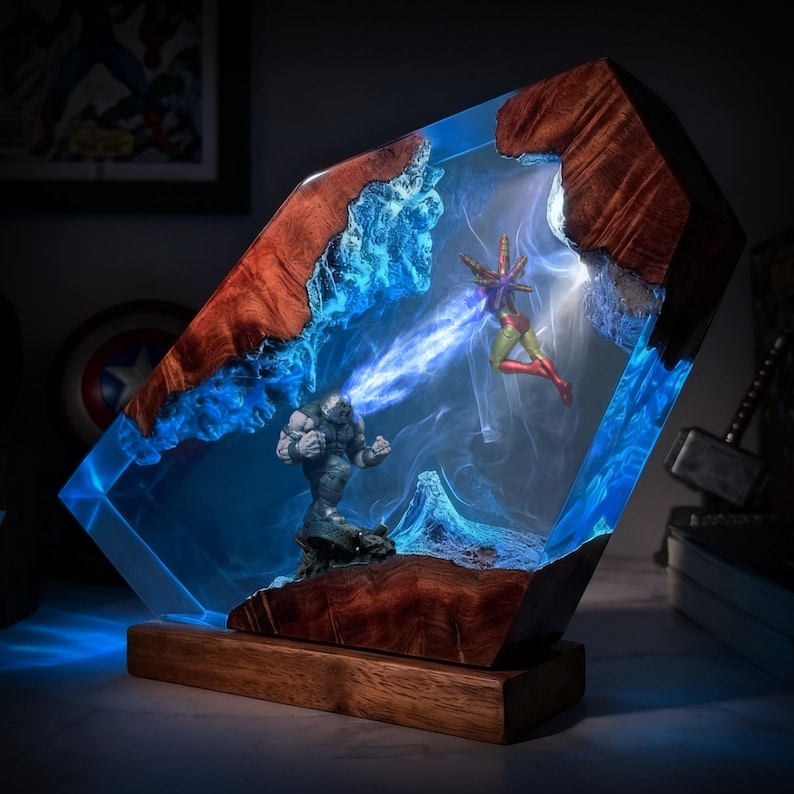 Iron Man Resin Lamp, Super Hero Resin Lamp, Custom Wood Lamp, Night Light Lamp, Custom Figure Resin, Gaming Room Decor, Gift For Him