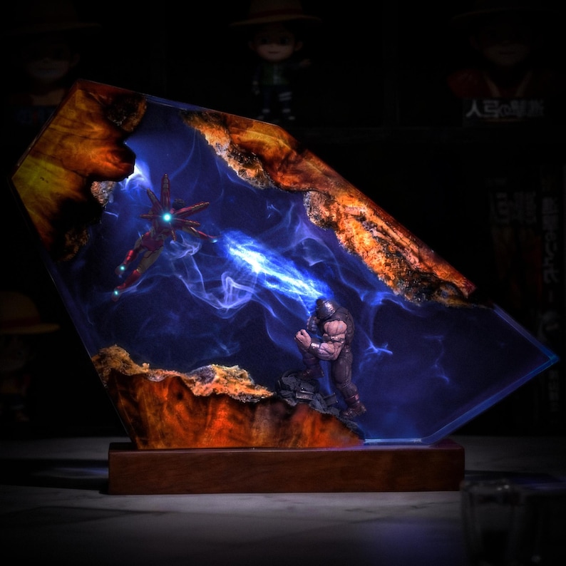 Iron Man Resin Lamp, Super Hero Resin Lamp, Custom Wood Lamp, Night Light Lamp, Custom Figure Resin, Gaming Room Decor, Gift For Him