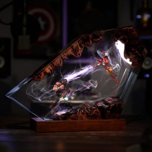 Iron Man Resin Lamp, Super Hero Resin Lamp, Custom Wood Lamp, Night Light Lamp, Custom Figure Resin, Gaming Room Decor, Gift For Him