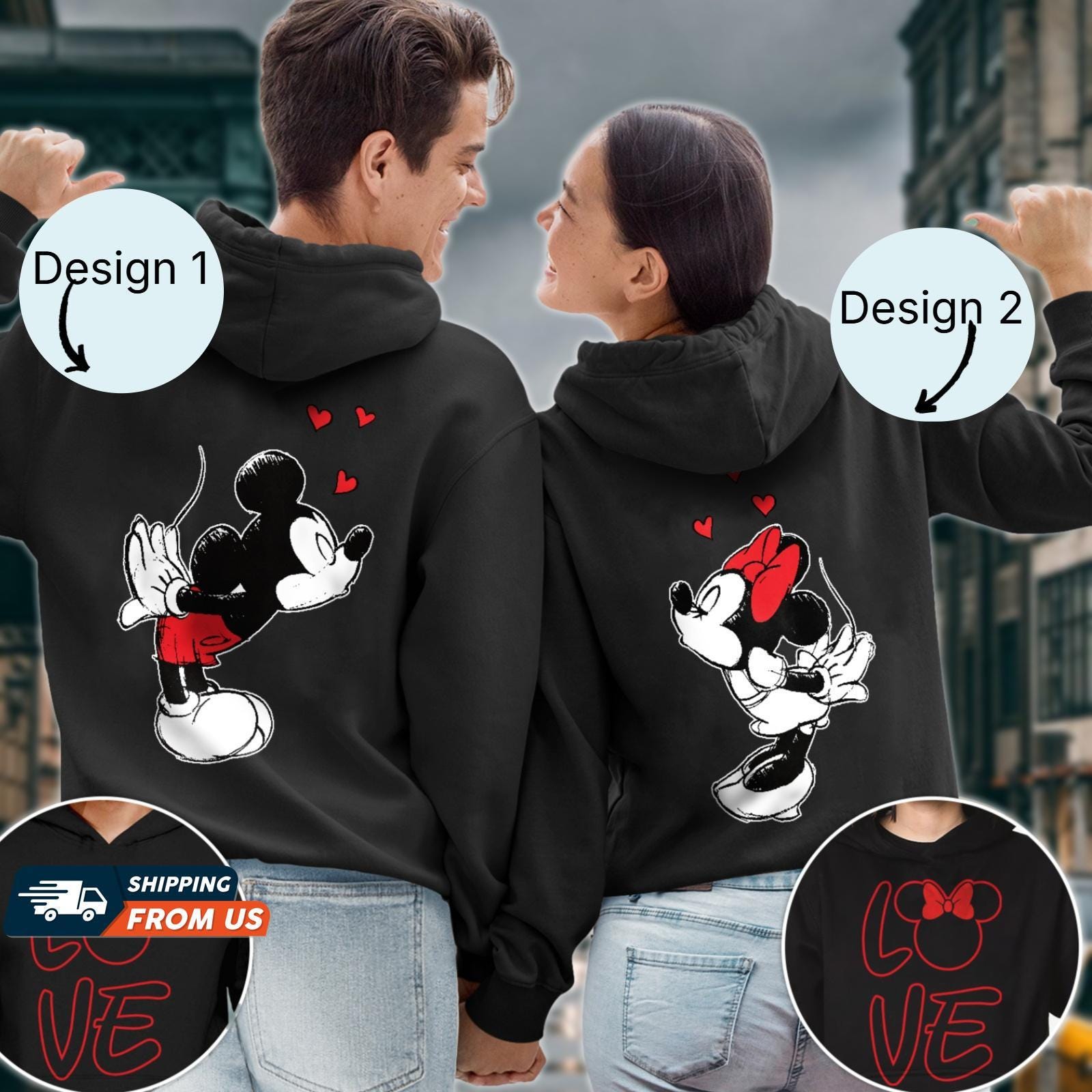 Mickey Mouse Moletom Casal Mickey E Minnie Couples Hoodie For