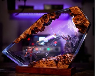 Graves vs Twisted Fate Resin Lamp, League of Legends Led Night Light, Lol Epoxy Diorama Lamp, Gamer Room Decor, LoL Fan Gift