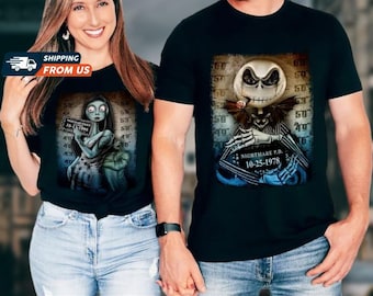 Sudadera con foto policial de Jack y Sally, camisetas de San Valentín de Nightmare Jack y Sally, camisetas de compromiso, camisetas de recién casados, camisetas de San Valentín
