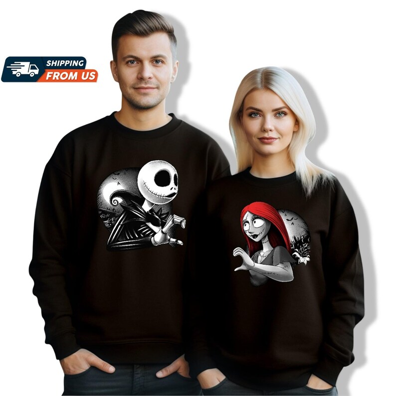 Jack And Sally Couple Hoodie, Jack Skellington Halloween Couples Shirt, Disney His And Hers Sweatshirts, Happy Valentines Day Shirts