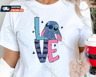 Stitch Love T-shirt, Disney Stitch Valentine unisex hoodie, Lilo And Stitch-shirt, Ohana Means Family-shirt, Stitch-sweater