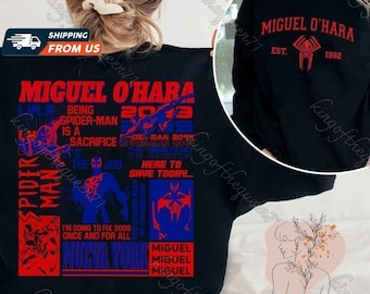 Zweiseitiges Spider Man Miguel O Hara Trendy Shirt, Avenger Superhero Rundhals-Sweatshirt, Peter Parker Shirt, Spiderman Unisex Tshirt