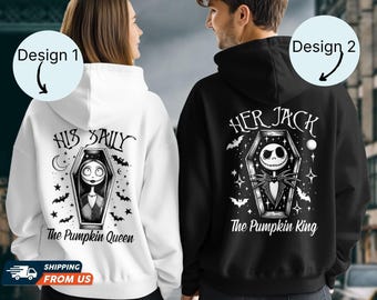Sudaderas con capucha de pareja: Her Jack His Sally, sudadera con capucha a juego de San Valentín de Disney, camisetas para él y para ella, sudaderas con capucha King Queen, sudadera con capucha de pesadilla de Disney