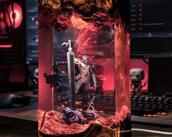 Guts Resin Lamp, Anime Epoxy Diorama Lamp, Custom Wood Lamp, Dark Fantasy Desk Lamp, Anime Figure Night Light, Game Figure Night Light