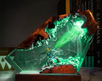 Game Resin Lamp,  Wood & Epoxy Night Light, Gaming Desk Decor, Unique Handmade Gift, Tears of the Kingdom Decor, Gift Fan Anime