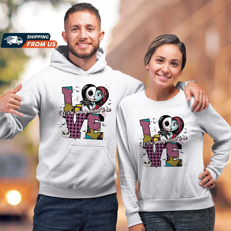 Disney Jack And Sally Couple Hoodies, Valentine Anniversary Shirt, Matching Shirts, Magic Kingdom Shirt, Her King His Queen Sweatshirt