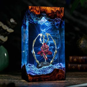 Resin 3D Spider Man 2099 Lamp, LED Night Light, Superhero Figurine, Custom Handcrafted Decor, Blue Light Effect