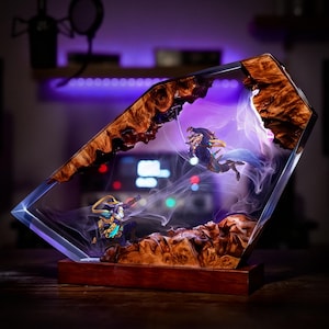 Warwick Nasus Resin Lamp, League of Legends Epoxy Led Night Light, Wolf vs Anubis Battle Diorama, LoL Gamer Room Desk Decor Gift