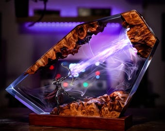 Sylvanas Windrunner Resin Lamp, World of Warcraft Led Night Light, Banshee Queen Epoxy Wood Diorama Gamer Decor Gift, Gaming Decor