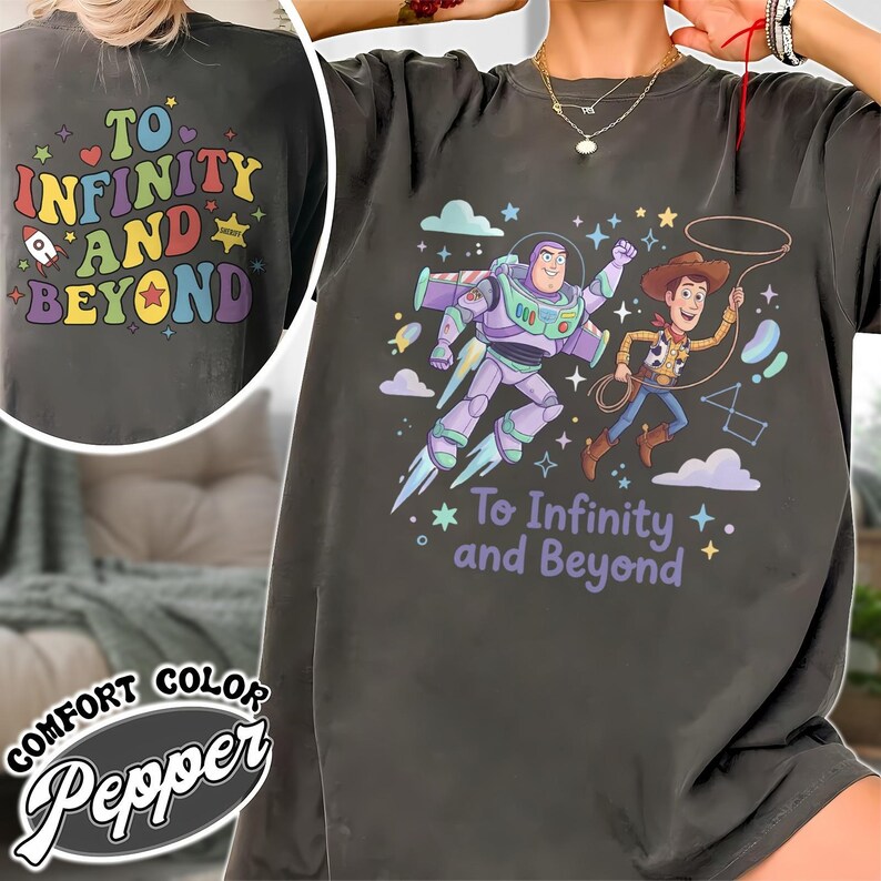 Disney Comfort Colors Shirt 2-Sided, Toy Story To Infinity & Beyond Wash Tee, Buzz Lightyear Woody Distressed Shirt, Disney Trip Outfit