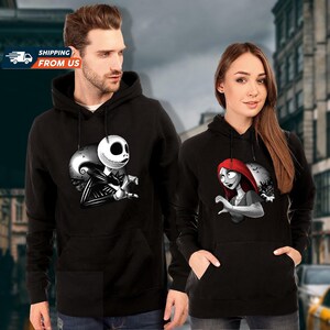 Jack And Sally Couple Hoodie, Jack Skellington Halloween Couples Shirt, Disney His And Hers Sweatshirts, Happy Valentines Day Shirts