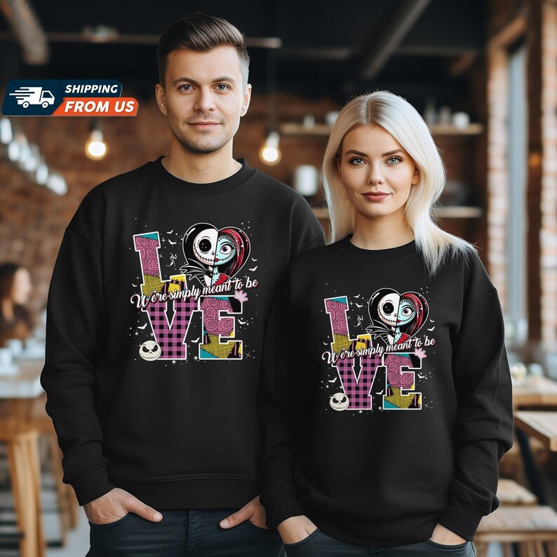 Disney Jack And Sally Couple Hoodies, Valentine Anniversary Shirt, Matching Shirts, Magic Kingdom Shirt, Her King His Queen Sweatshirt
