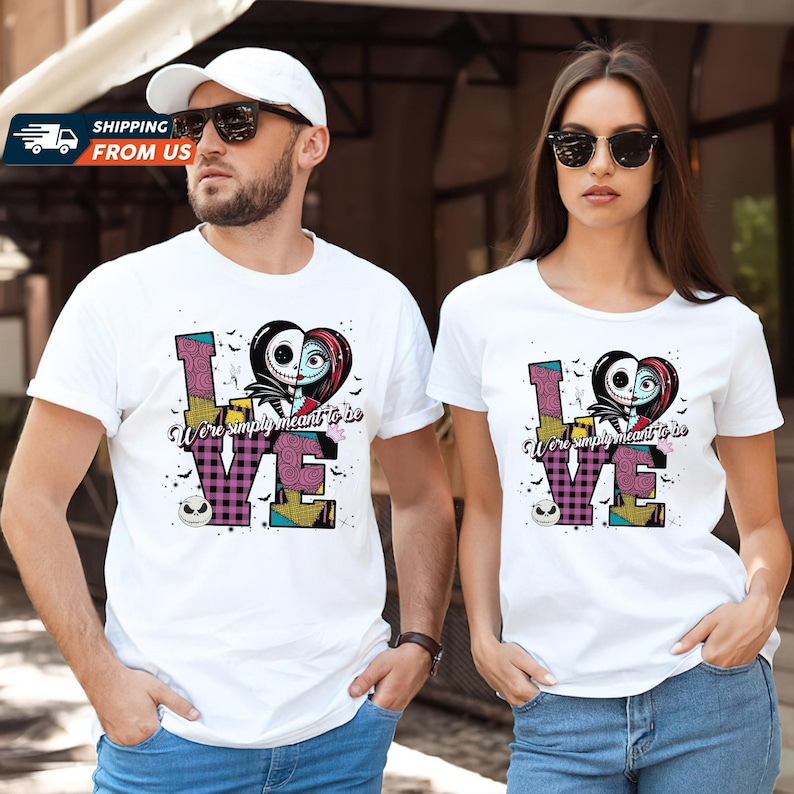 Disney Jack And Sally Couple Hoodies, Valentine Anniversary Shirt, Matching Shirts, Magic Kingdom Shirt, Her King His Queen Sweatshirt