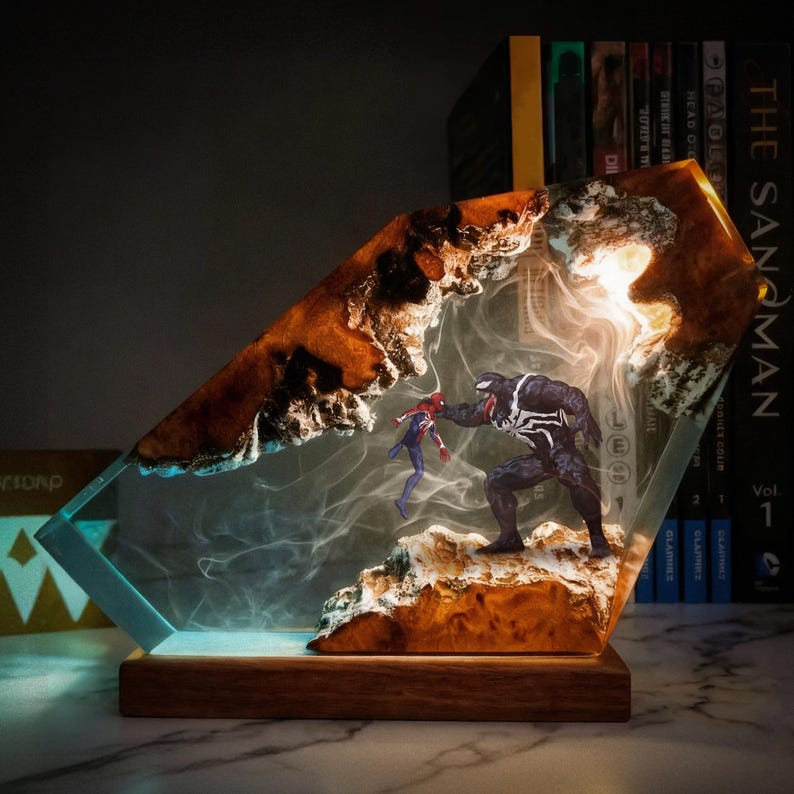 Spider Man Night Light, Comics Superhero Resin Art Lamp, Gift For Him, Room Decor, Custom Figure Epoxy, Desk Decor, Gaming Room Decor