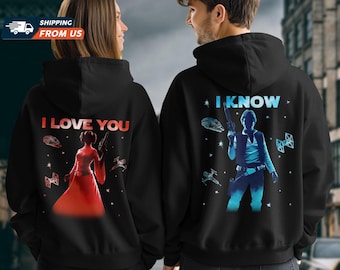 Sudadera con capucha de la Princesa Leia y Han Solo, sudadera "Te amo, lo sé", sudadera con capucha de pareja de Star Wars, viaje de luna de miel en Disney, sudaderas con capucha para él y para ella