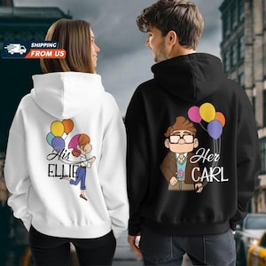 Carl und Ellie Valentinstag Hoodie, Up Film Paar Sweatshirt, Disney Flitterwochen Reise, seine und ihre Hoodies, Disney Engagement Shirt