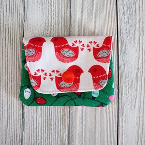 Monedero pequeño con broche, monedero navideño con broche, tarjetero, monedero, pájaros rojos