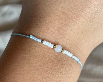Delicate White Gemstone Blue Beaded Bracelet