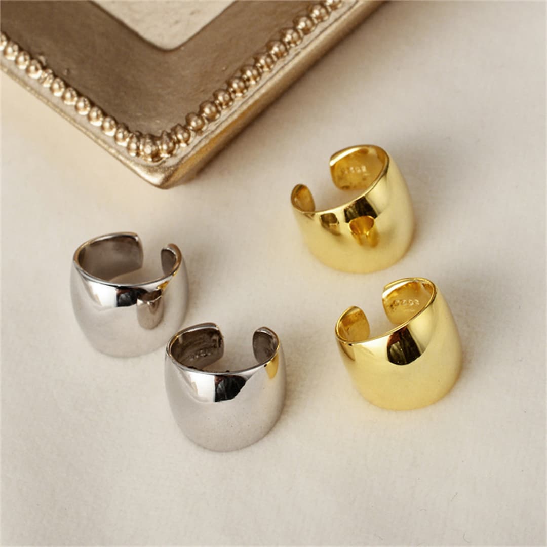 Sterling Silver Thick Ear Cuff,gold/sliver Chunky Ear Cuff.no Piercing,wide Hammered Ear Cuff
