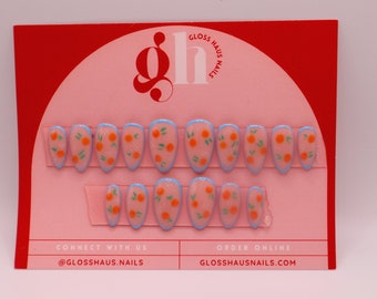 Orange Press on Nails, Fruit Nails, Custom Length & Shape, Reusable,