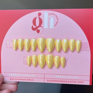 Yellow Glazed Nails | Hailey Bieber Nails | Press on Nails | Almond Nails | Summer Nails | Butter Nails | Cute Nails | yellow Chrome Nails
