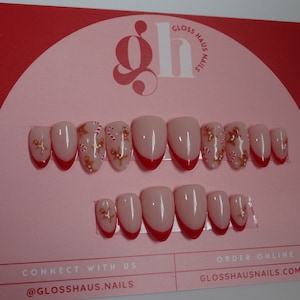 Christmas Nails | Press on Nails | red Christmas Nails | holiday Nails | Christmas nail art | Gingerbread Nails | Gloss Haus Nails