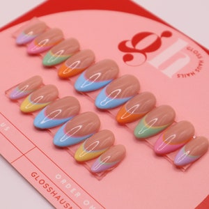 French Tip Nails | French Tip Rainbow Nails | Press on Nails | Almond Nails | Cute Nails | Colorful Nails | Vacation NailsGloss Haus Nails