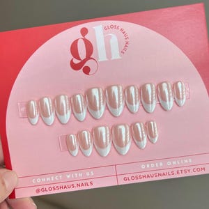 Chrome French Nails | French Tip Nails | Press on Nails | Almond Nails | Hailey Bieber Nails | Chrome Nails | Custom Nails Gloss Haus Nails