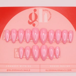 Pink Glazed Nails | Simple Nails | Press on Nails | Almond Nails | Hailey Bieber Nails | Trendy Nails | Chrome Nails | Gloss Haus Nails