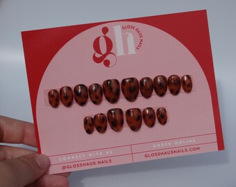Tortoise Shell Press On Nails, Hand Painted, Custom Shape & Length, Reusable Nail Set
