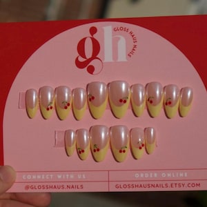 Chrome French Nails | French Tip | Press on Nails | Yellow Nails | Hailey Bieber Nails | Chrome Nails | Cherry Nails | Gloss Haus Nails