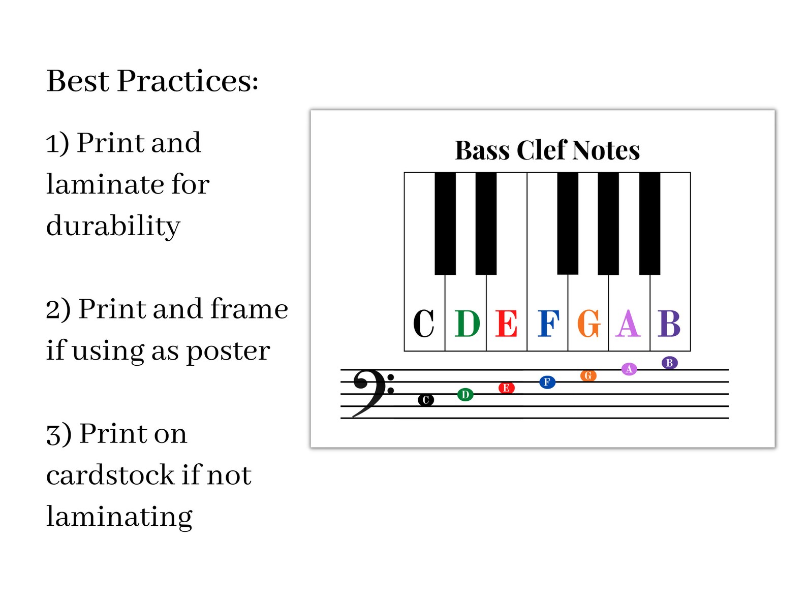 Music Note Cheat Sheet, Bass Clef, Lines and Spaces, Notes on the Piano ...