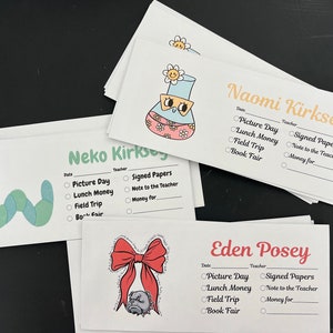 back to school envelopes, student envelopes, school envelopes, daycare envelopes, preschool envelopes