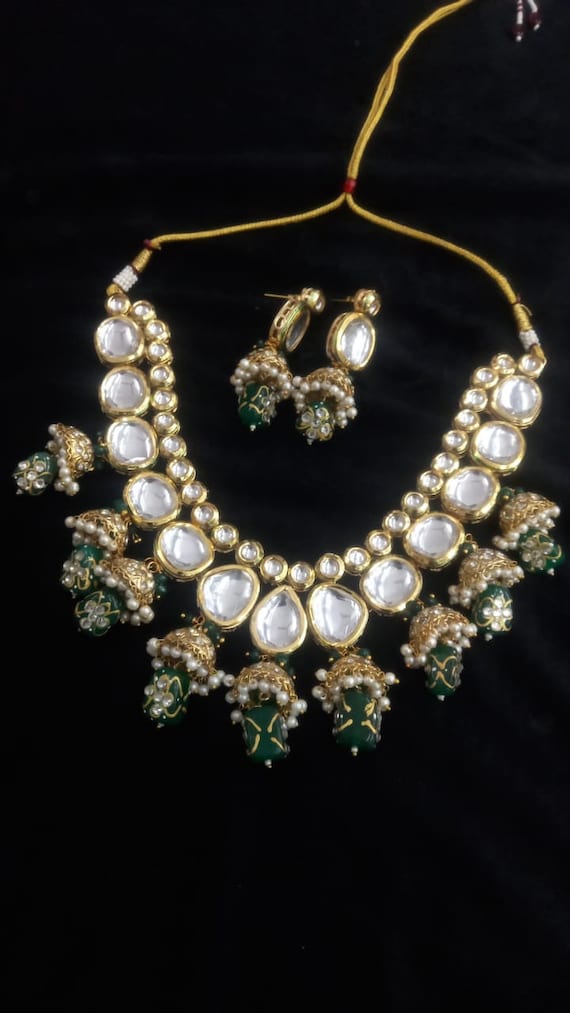 Tanjore kundan Jhumki necklace set, Traditional k… - image 1