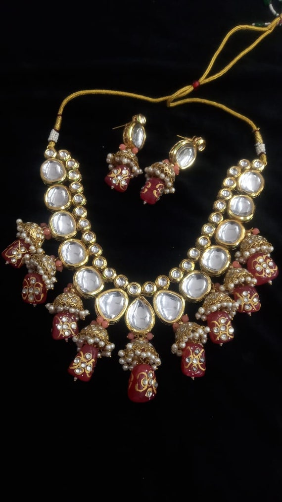 Tanjore kundan Jhumki necklace set, Traditional k… - image 6