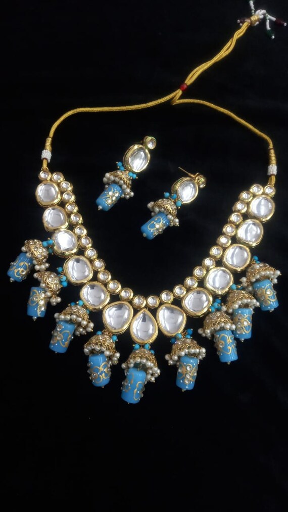 Tanjore kundan Jhumki necklace set, Traditional k… - image 5