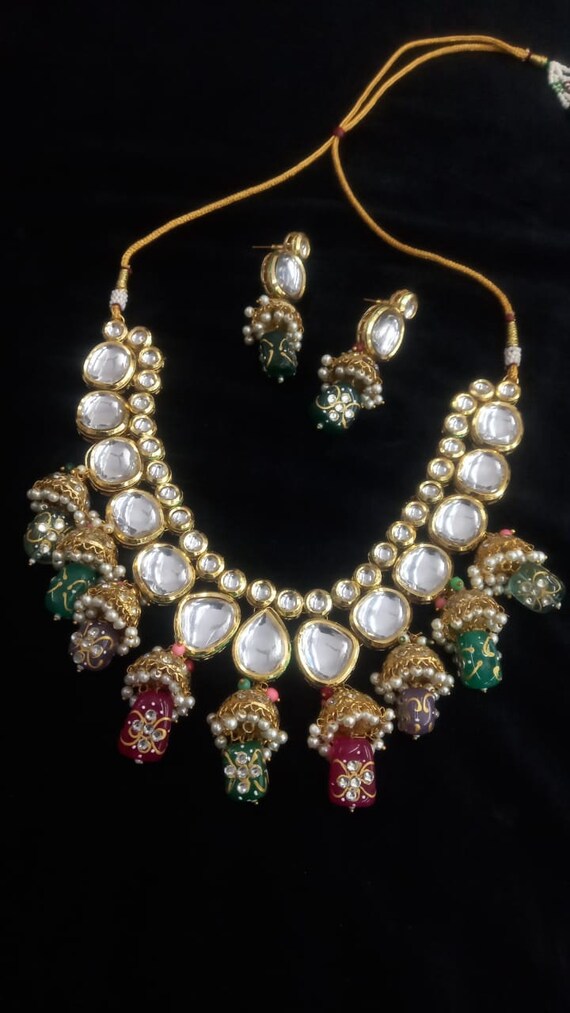Tanjore kundan Jhumki necklace set, Traditional k… - image 3