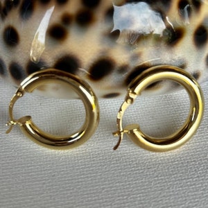 Chunky Hoops Earrings, 14k Gold Plated Minimalist Earrings, Gold Silver Earrings,Everyday Bold Hoops,Simple Medium Thick Hoops ,Gift for Her