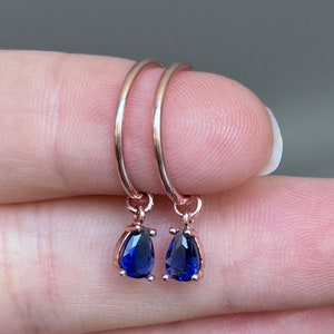 Drop Stone Silver Earrings, Dainty Earring, Baquette Earrings, Sapphire Earrings, Blue Sapphire Dangle Earrings ,Mother&#39;s day Gift,