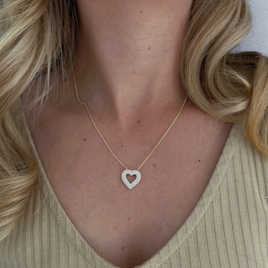 Heart Necklace, Gold Plated Silver Heart Necklace, Dainty Necklace, Gift for her, mother&#39;s day Gift, Minimalist Necklace, CZ Heart Necklace