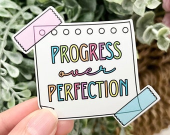Progress Over Perfection Sticker, Motivational Sticker, Teacher Sticker, Mental Health Sticker, Sticky Note, Laptop Decal, Vinyl Sticker